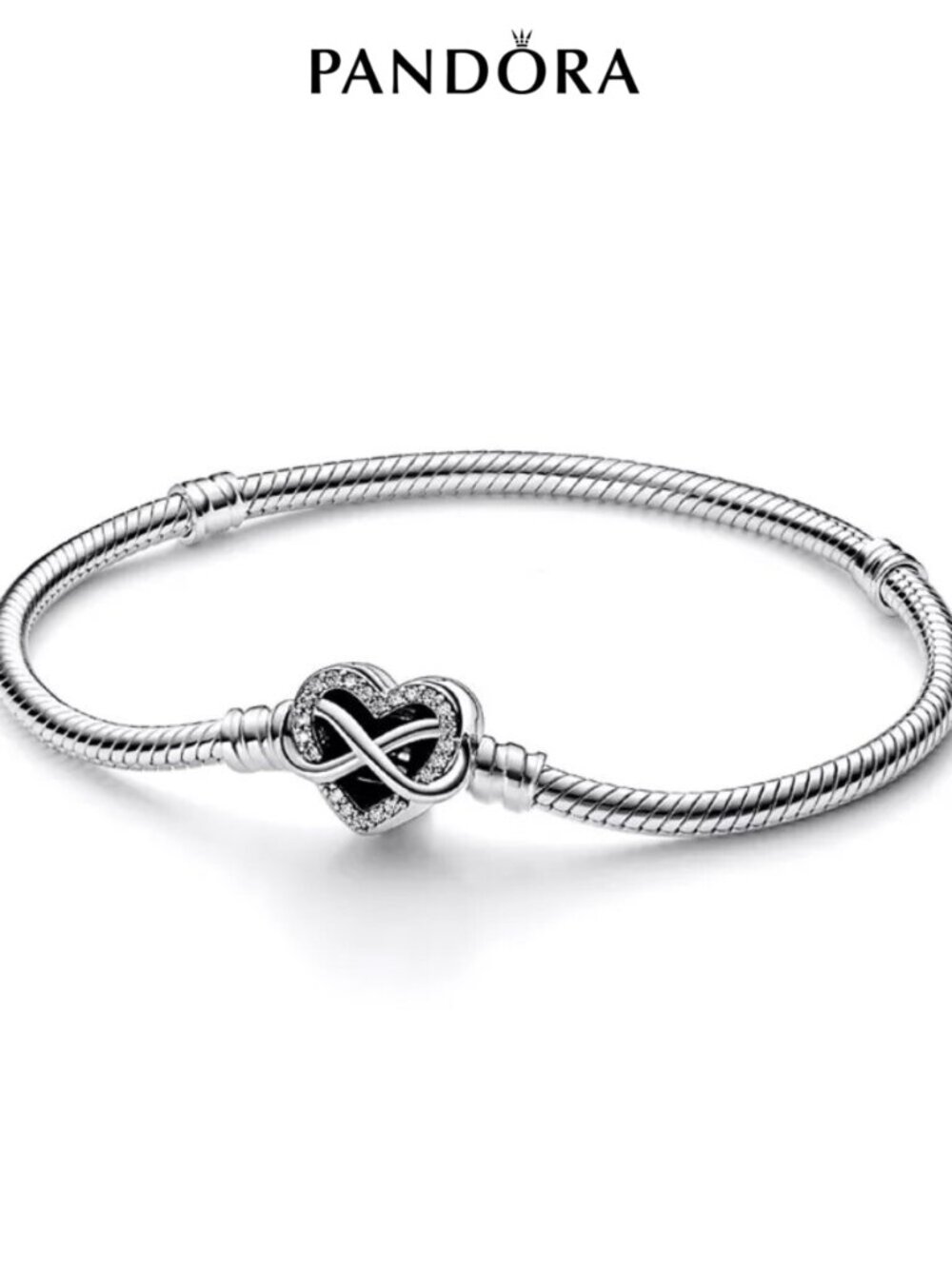 NEW Pandora Moments Silver Snake Chain Bracelet INFINITY Heart Clasp 592645C01